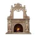 Luxury two-tiered hand carving lion sculpture marble fireplace mantel